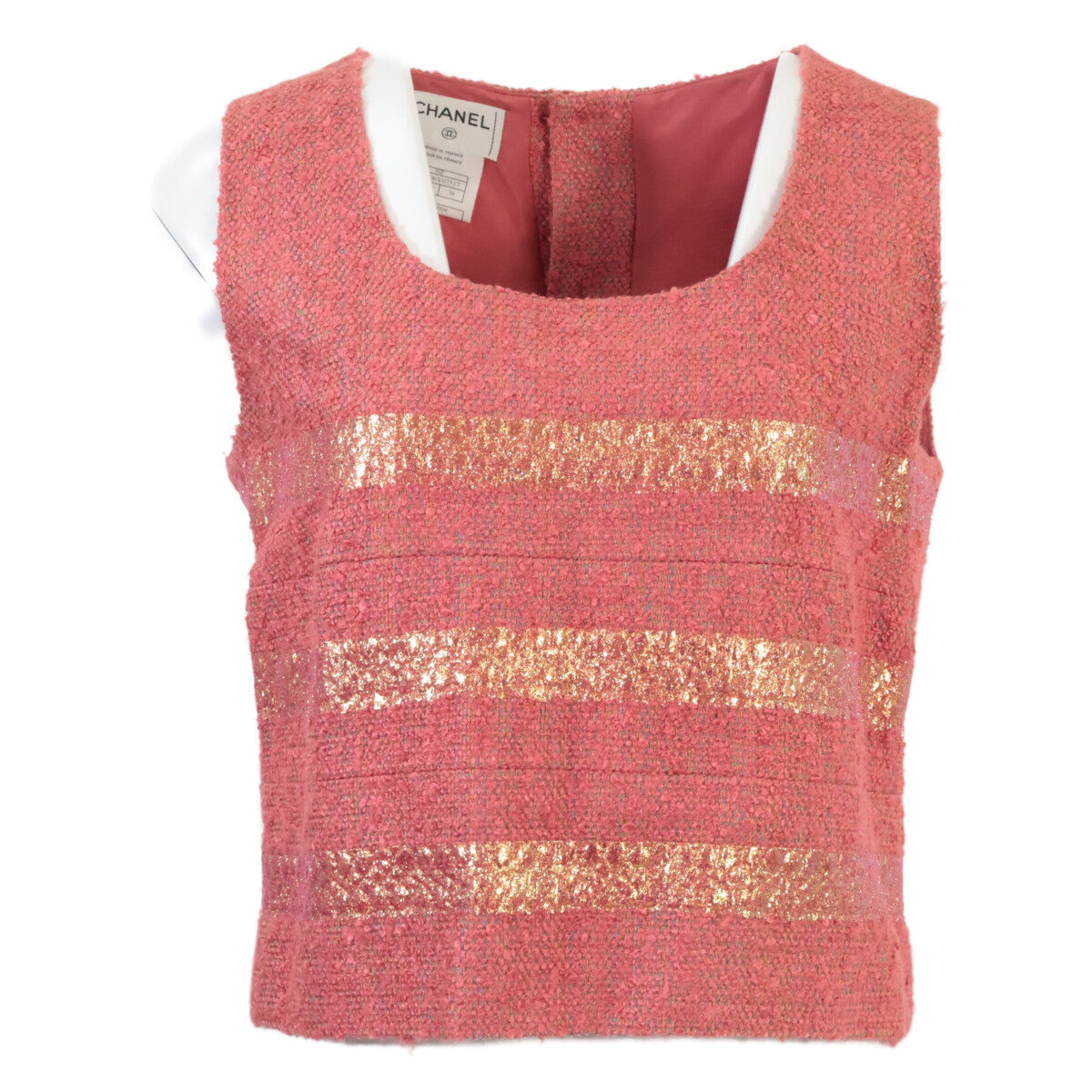 [Excellent/Domestic Authentic] 99P P13196V07517 Stripe Silk Blend Sleeveless Top/Skirt Tweed Suit Set-Up 38 Ladies