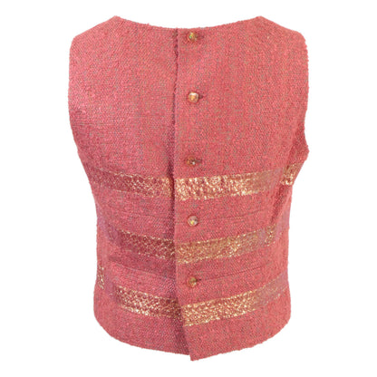 [Excellent/Domestic Authentic] 99P P13196V07517 Stripe Silk Blend Sleeveless Top/Skirt Tweed Suit Set-Up 38 Ladies