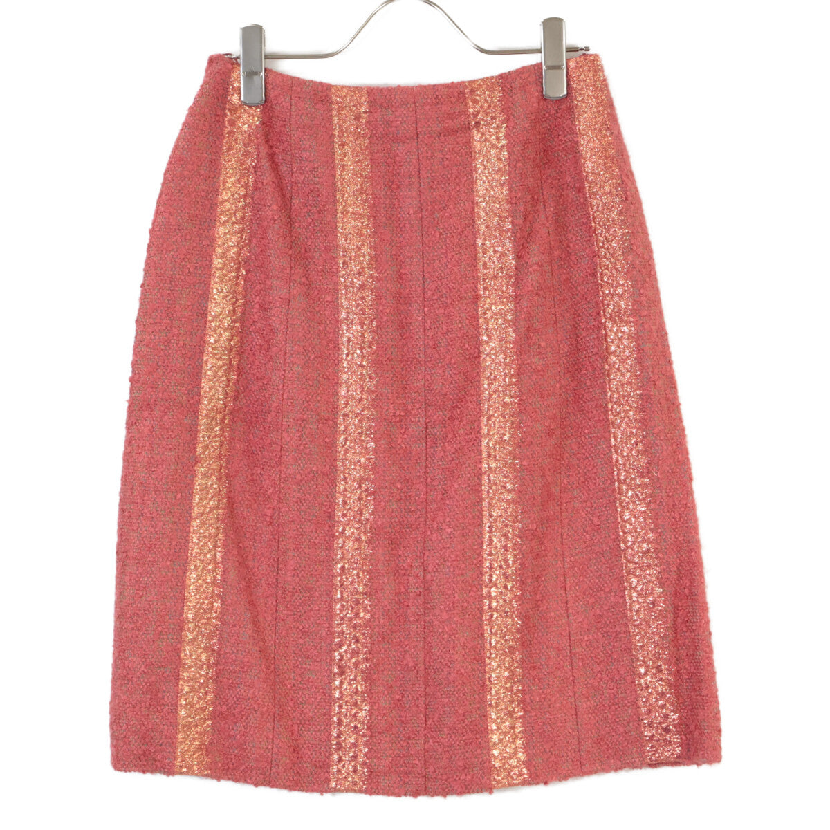 [Excellent/Domestic Authentic] 99P P13196V07517 Stripe Silk Blend Sleeveless Top/Skirt Tweed Suit Set-Up 38 Ladies