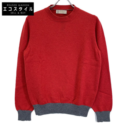 BRUNELLO CUCINELLI Red × gray 100% cashmere crew-neck long-sleeve knit pullover Tops