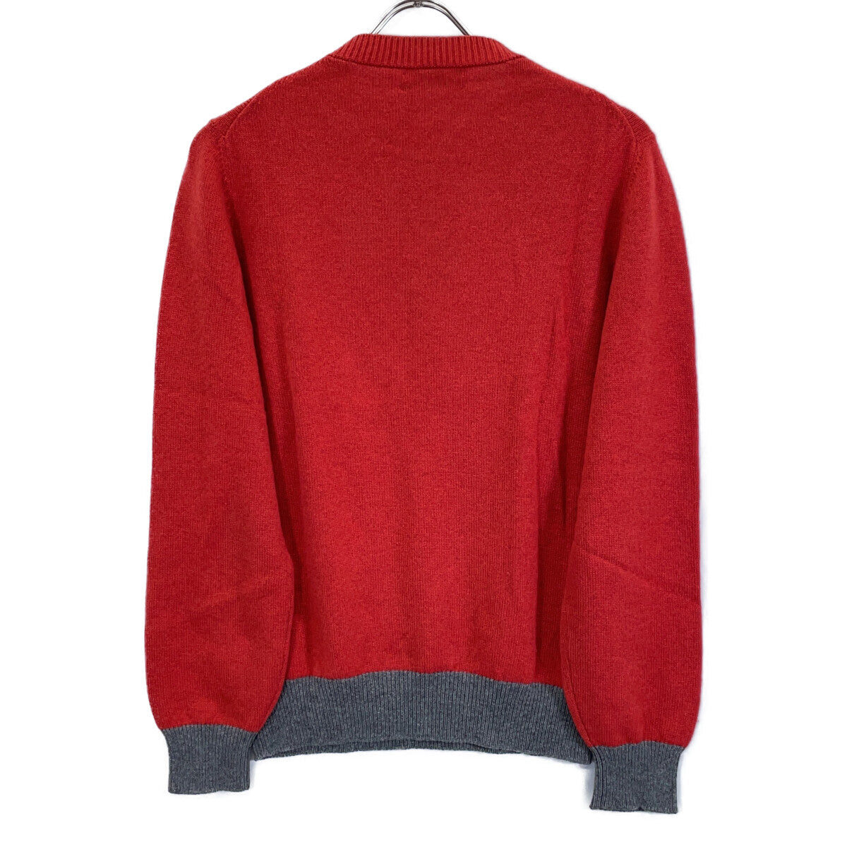 BRUNELLO CUCINELLI Red × gray 100% cashmere crew-neck long-sleeve knit pullover Tops