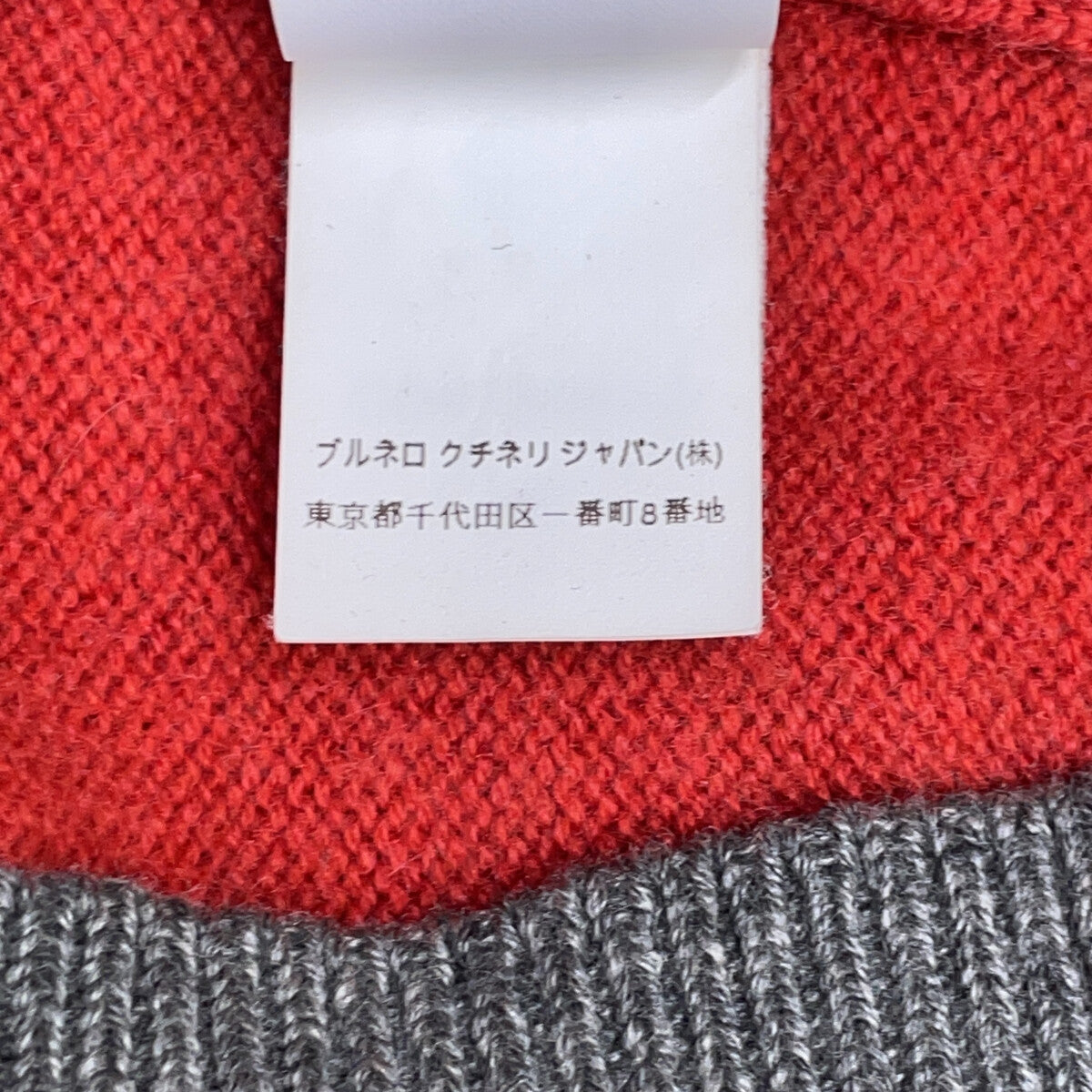 BRUNELLO CUCINELLI Red × gray 100% cashmere crew-neck long-sleeve knit pullover Tops