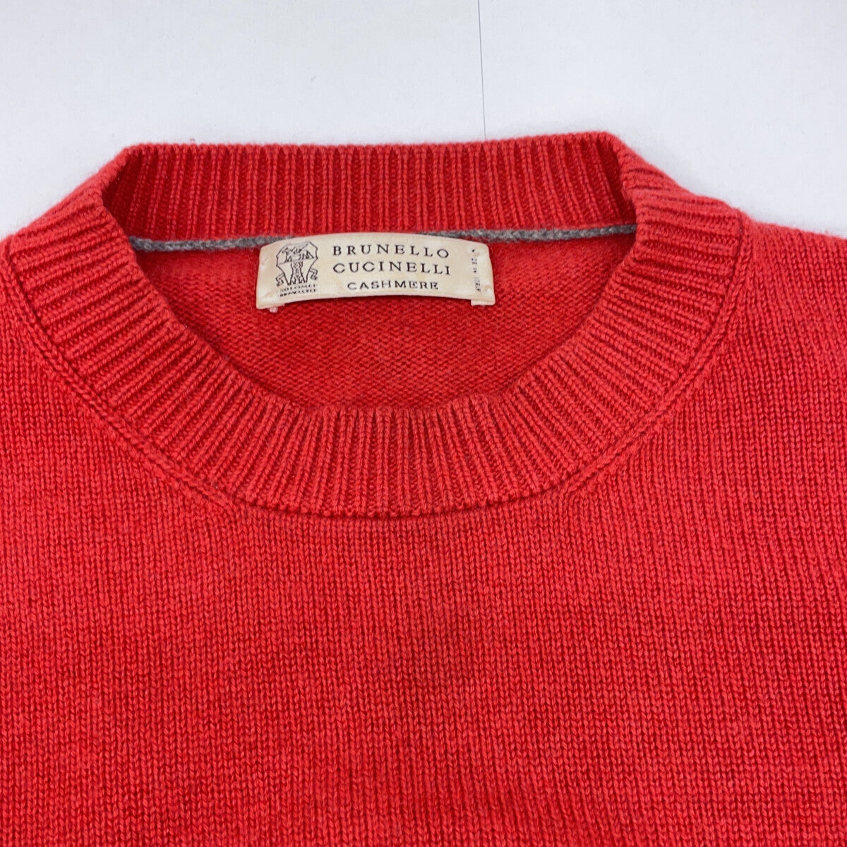 BRUNELLO CUCINELLI Red × gray 100% cashmere crew-neck long-sleeve knit pullover Tops