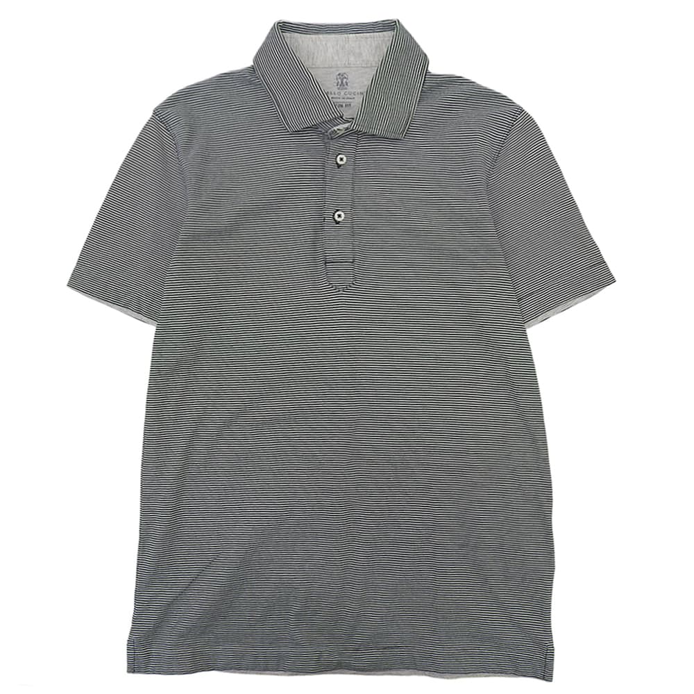 BRUNELLO CUCINELLI ブルネロクチネリ コットン ボーダーポロシャツ トップス メンズ ホワイト×ブラック XS 16112MTS313969 トップス