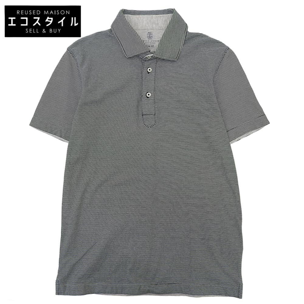 BRUNELLO CUCINELLI ブルネロクチネリ コットン ボーダーポロシャツ トップス メンズ ホワイト×ブラック XS 16112MTS313969 トップス