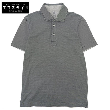 BRUNELLO CUCINELLI ブルネロクチネリ コットン ボーダーポロシャツ トップス メンズ ホワイト×ブラック XS 16112MTS313969 トップス