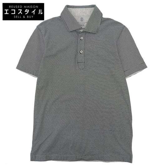 BRUNELLO CUCINELLI ブルネロクチネリ コットン ボーダーポロシャツ トップス メンズ ホワイト×ブラック XS 16112MTS313969 トップス