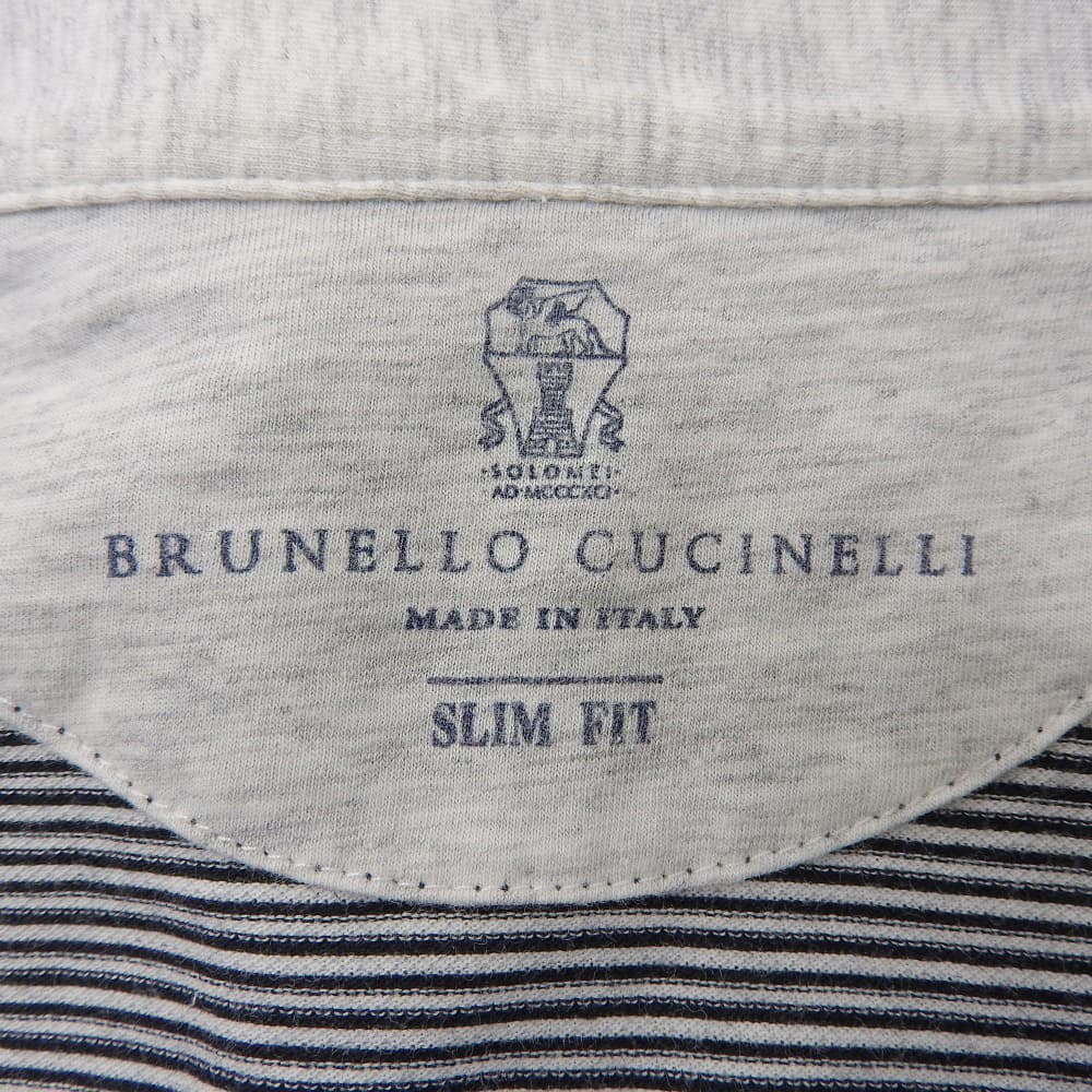 BRUNELLO CUCINELLI ブルネロクチネリ コットン ボーダーポロシャツ トップス メンズ ホワイト×ブラック XS 16112MTS313969 トップス