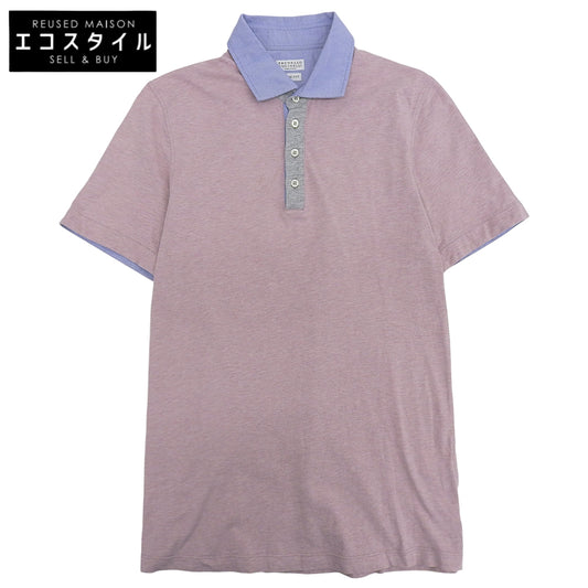 BRUNELLO CUCINELLI ブルネロクチネリ コットン バイカラー ショートスリーブ ポロシャツ トップス メンズ ピンク ライトブルー XS DB92820 トップス