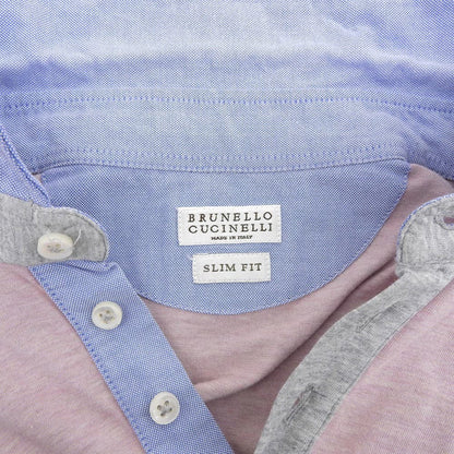 BRUNELLO CUCINELLI ブルネロクチネリ コットン バイカラー ショートスリーブ ポロシャツ トップス メンズ ピンク ライトブルー XS DB92820 トップス