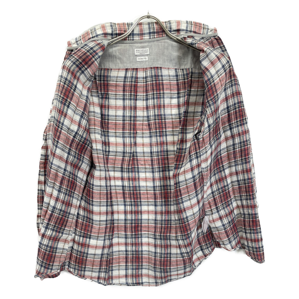 BRUNELLO CUCINELLI ブルネロクチネリ マルチカラー リネン100 スリムフィット チェック柄 ショートスリーブボタンダウンシャツ トップス