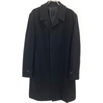 UJ594L Black Wool x Nylon Single Breasted Balmacaan Coat for Men