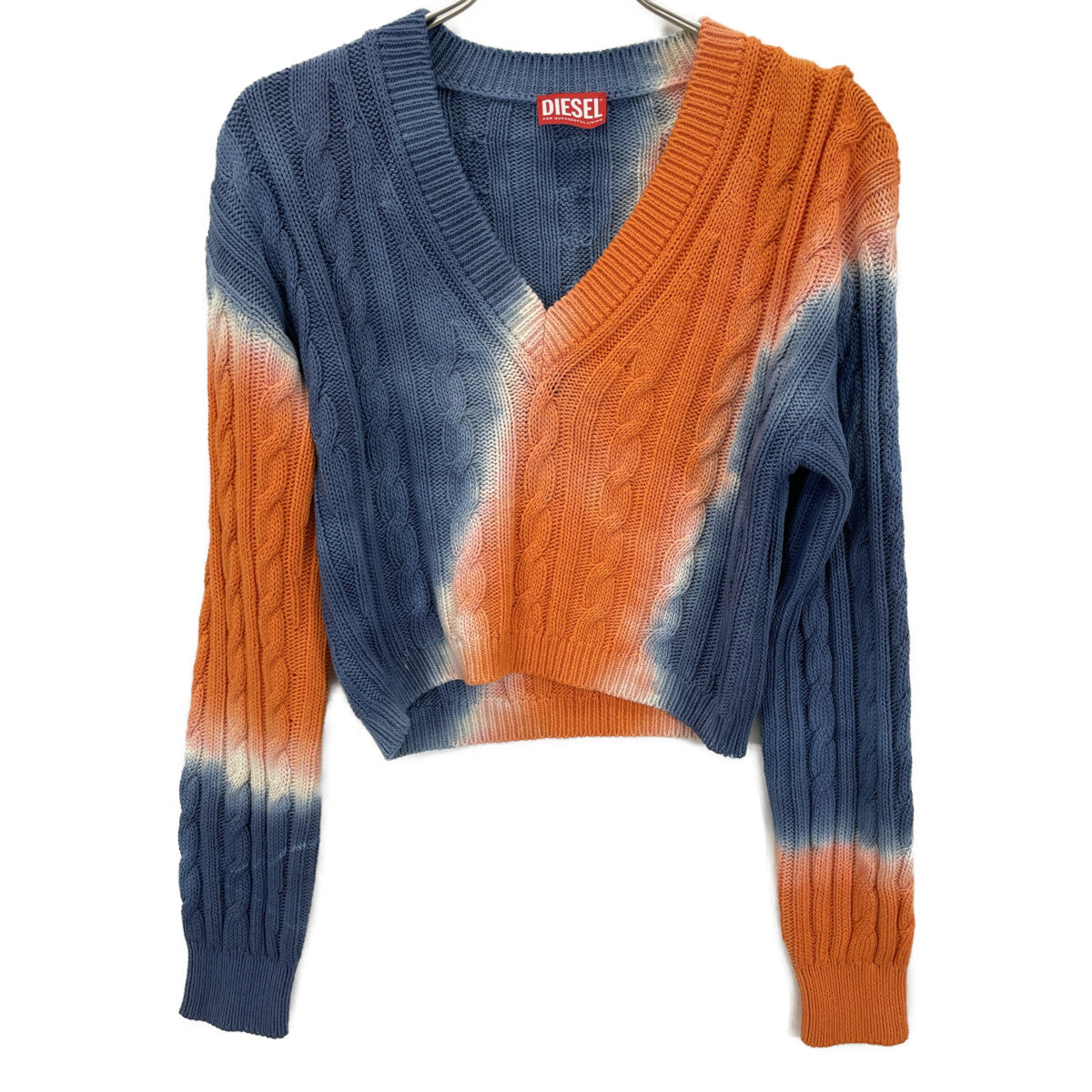 DIESEL DIESEL orange×blue two-tone gradient cable cropped knit tops
