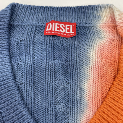 DIESEL ディーゼル オレンジ×ブルー バイカラー グラデーション ケーブルクロップドニット トップス