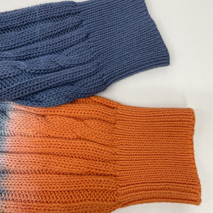 Orange x Blue Bicolor Gradient Cable Cropped Knit Top S Ladies