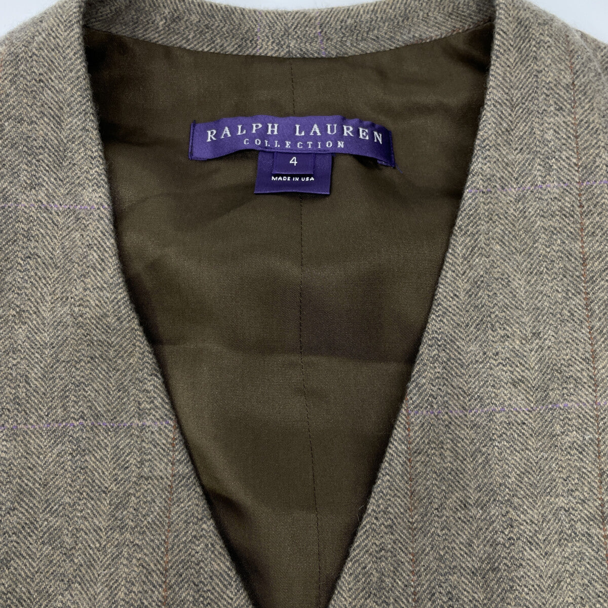 Ralph Lauren PURPLE LABEL 拉夫劳伦 紫标 VRPCKA1002 米色 羊毛×羊绒 真丝内衬 格纹马甲/背心 上衣