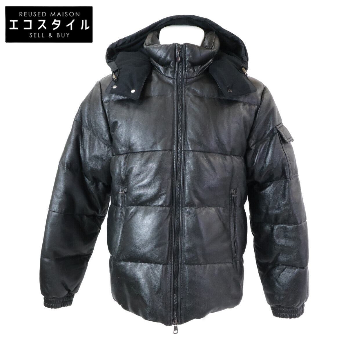 MONCLER モンクレール 茶タグ レザー フーデッド ダウン ジャケット