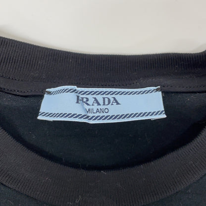 PRADA 普拉达 135698 21年 黑色 Re Nylon 拼接尼龙袖 三角徽标 T恤 上衣