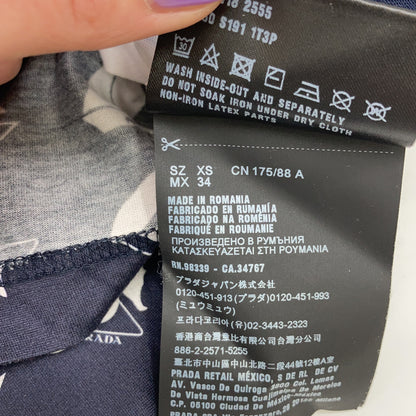 PRADA プラダ UJL060 18年 ﾈｲﾋﾞｰ ﾏﾘﾝﾃﾞｻﾞｲﾝ ﾄﾗｲｱﾝｸﾞﾙﾛｺﾞﾎﾟｹｯﾄ ｼﾞｬｰｼﾞｰ長袖ｶｯﾄｿｰ トップス XS