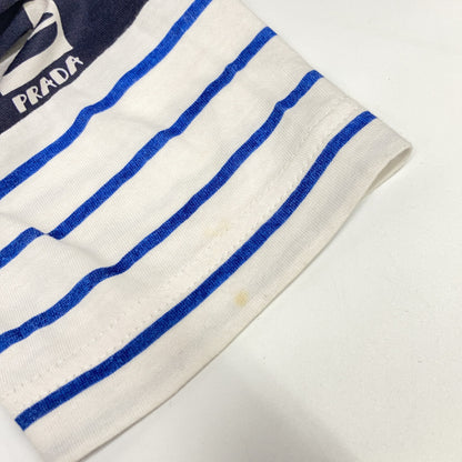 PRADA プラダ UJL060 18年 ﾈｲﾋﾞｰ ﾏﾘﾝﾃﾞｻﾞｲﾝ ﾄﾗｲｱﾝｸﾞﾙﾛｺﾞﾎﾟｹｯﾄ ｼﾞｬｰｼﾞｰ長袖ｶｯﾄｿｰ トップス XS