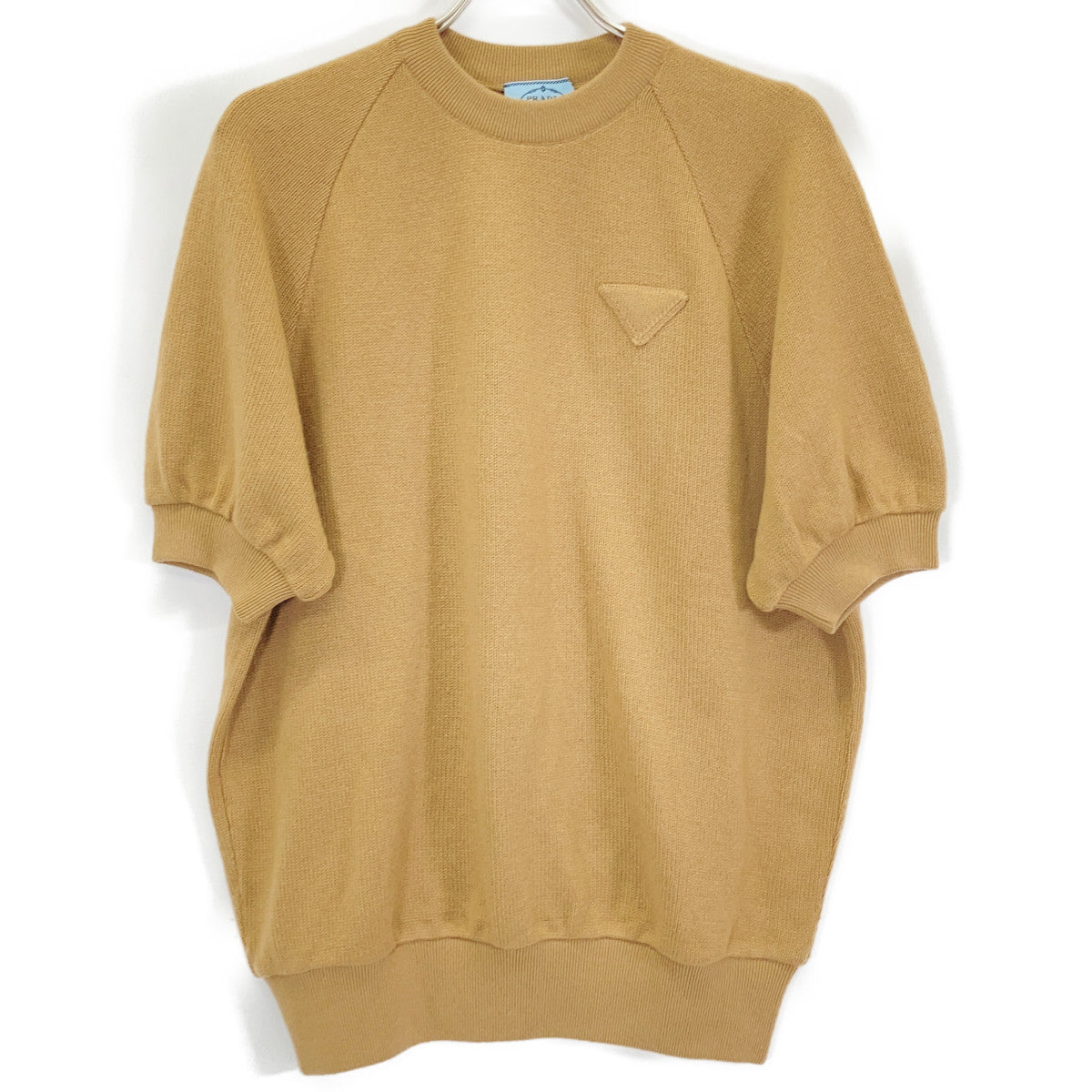 PRADA P24ZOL 2019 Brown 100% Cashmere Triangle Logo Short-Sleeved Knit Top