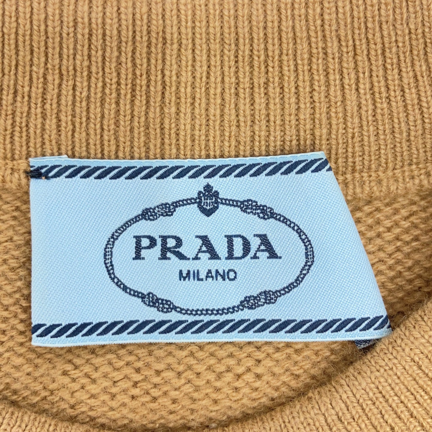 PRADA P24ZOL 2019 Brown 100% Cashmere Triangle Logo Short-Sleeved Knit Top