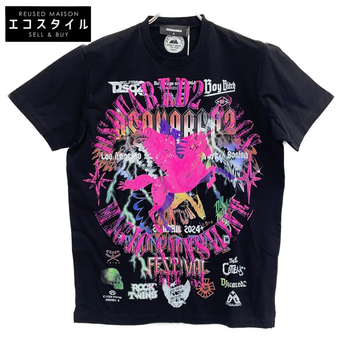 DSQUARED2 ディースクエアード S71GD1304 23年 ブラック グラフィックプリントTシャツ トップス