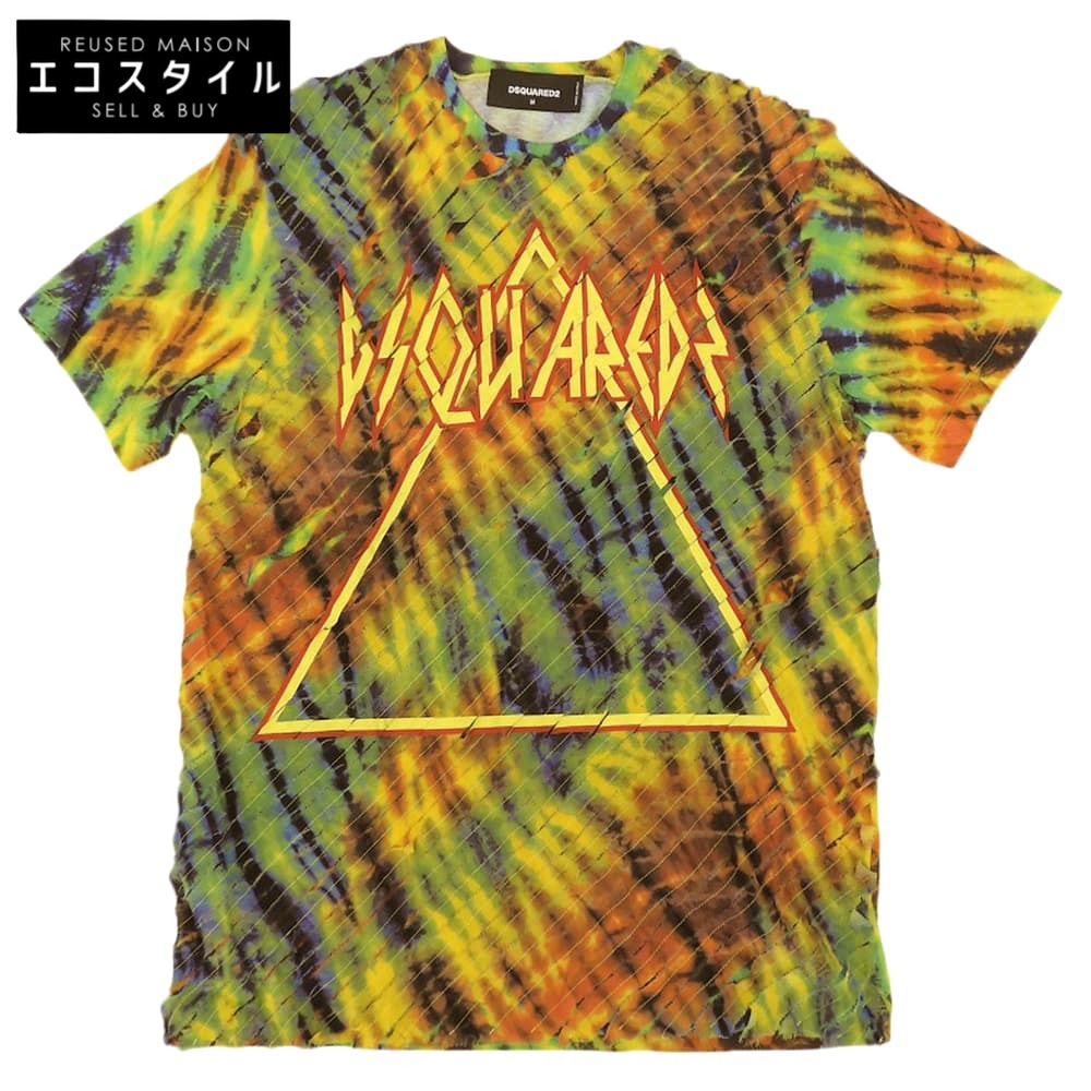 DSQUARED2 ディースクエアード 美品 タイダイ柄 ロゴ プリント Tシャツ トップス メンズ レインボー マルチカラー 19年 S71GD0833 トップス