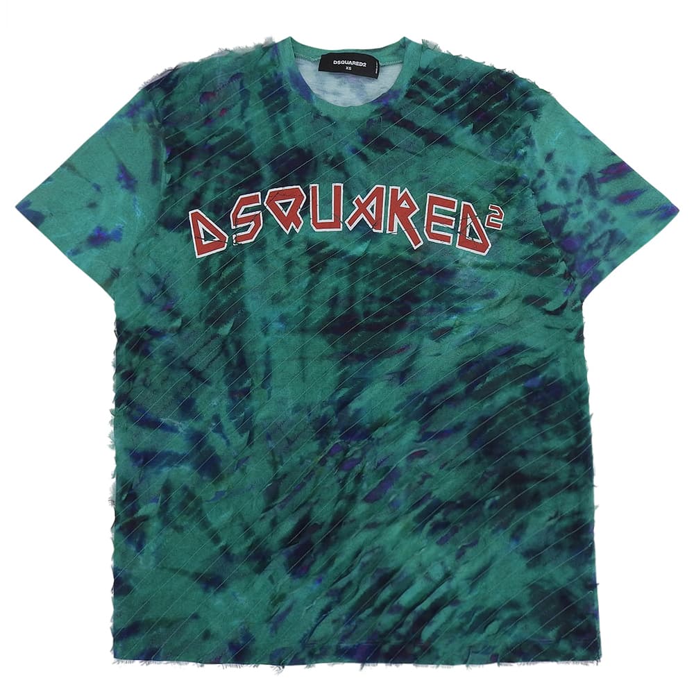 DSQUARED2 ディースクエアード 美品 タイダイ柄 ロゴ プリント Tシャツ トップス レディース グリーン XS 19年 S72GD0184 トップス