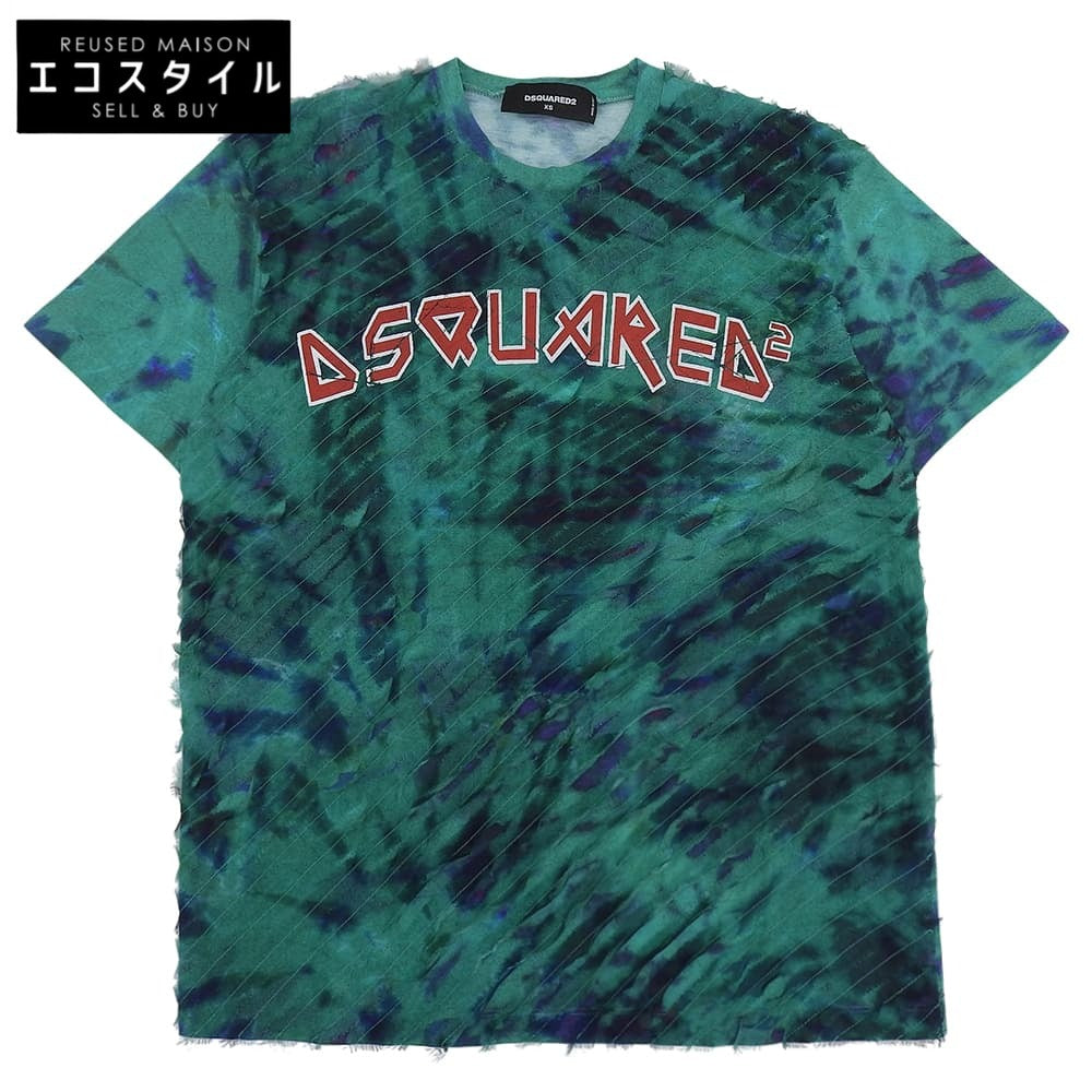 DSQUARED2 ディースクエアード 美品 タイダイ柄 ロゴ プリント Tシャツ トップス レディース グリーン XS 19年 S72GD0184 トップス