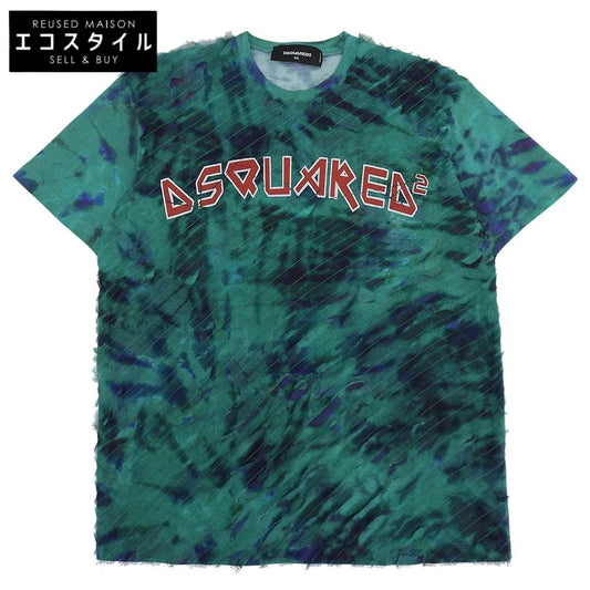 DSQUARED2 ディース夸德 美品 扎染图案 Logo印花 T恤 上衣 女士 绿色 XS 19年 S72GD0184 上衣