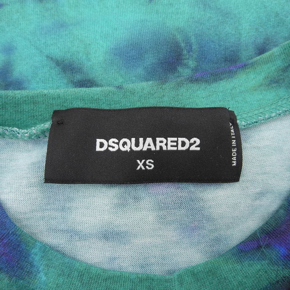 DSQUARED2 ディースクエアード 美品 タイダイ柄 ロゴ プリント Tシャツ トップス レディース グリーン XS 19年 S72GD0184 トップス