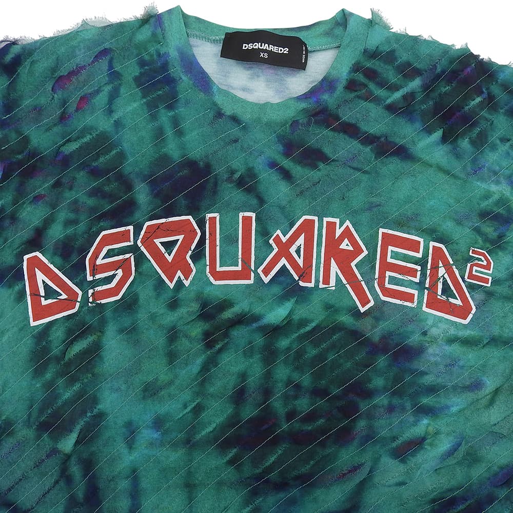 DSQUARED2 ディースクエアード 美品 タイダイ柄 ロゴ プリント Tシャツ トップス レディース グリーン XS 19年 S72GD0184 トップス