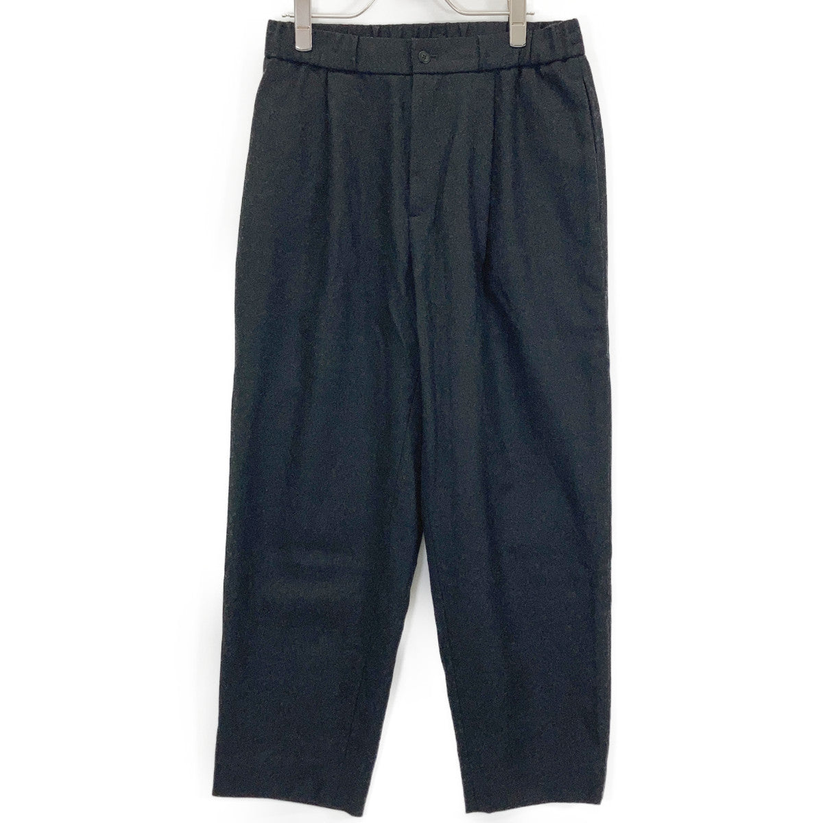 ATON Aton Charcoal Wool Saxony Wool Tapered Easy Slacks Bottoms