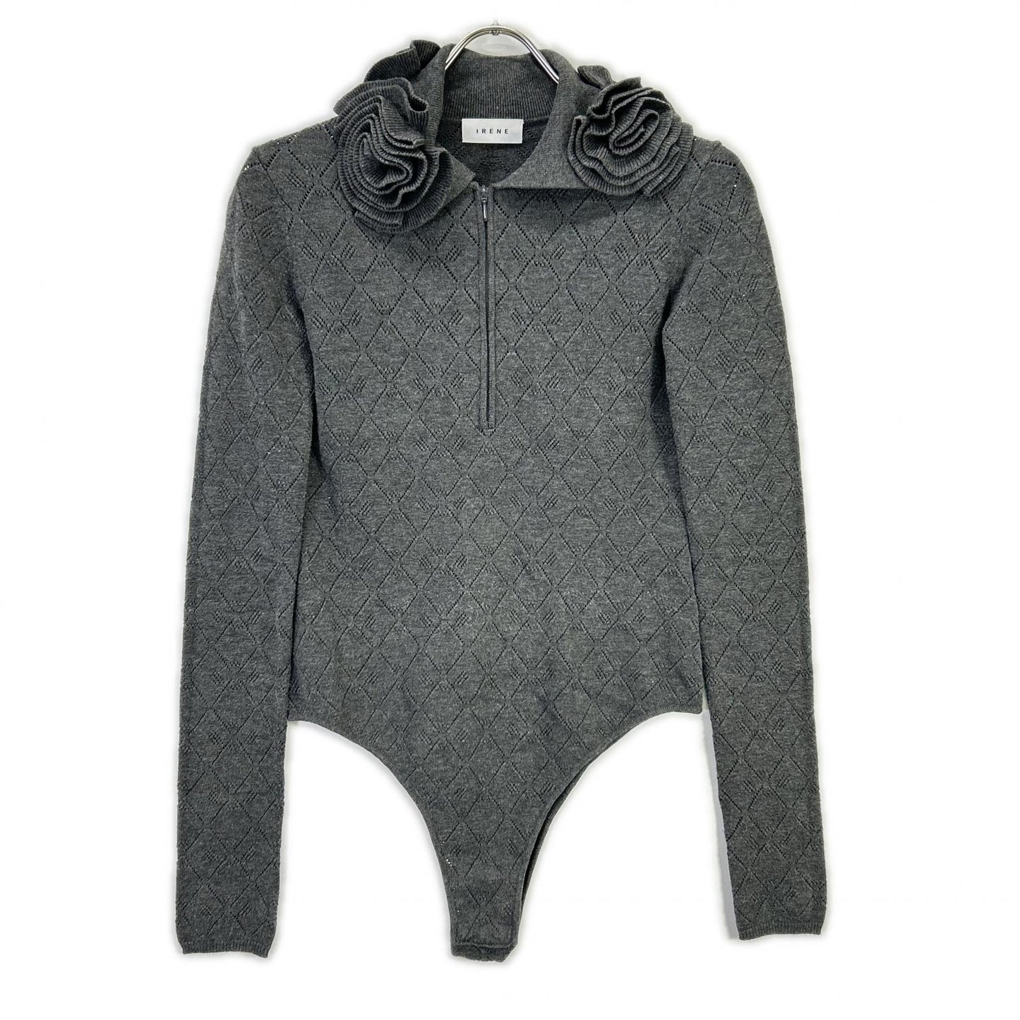 CHARCOAL DESIGN NECK BODYSUIT KNIT TOP 38 Women's