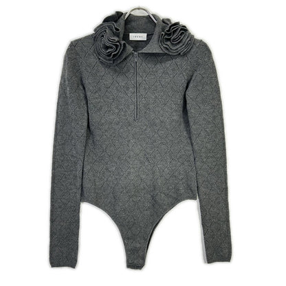 CHARCOAL DESIGN NECK BODYSUIT KNIT TOP 38 Women's