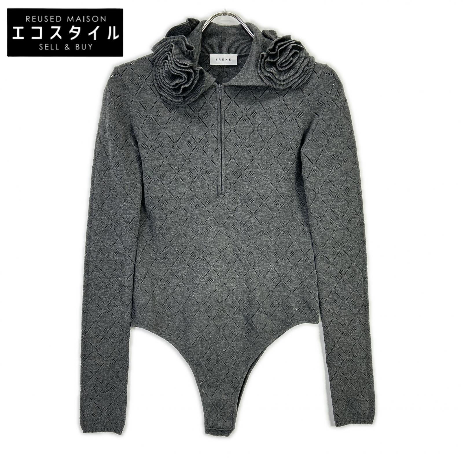 CHARCOAL DESIGN NECK BODYSUIT KNIT TOP 38 Women's