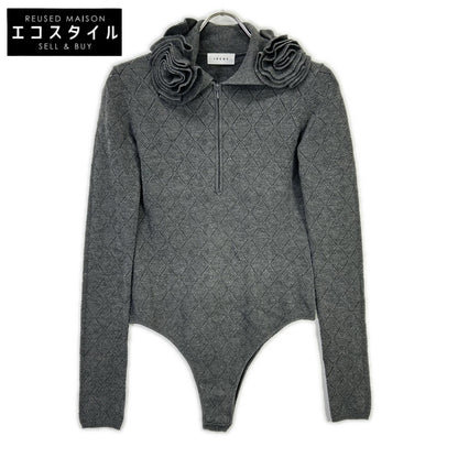 CHARCOAL DESIGN NECK BODYSUIT KNIT TOP 38 Women's