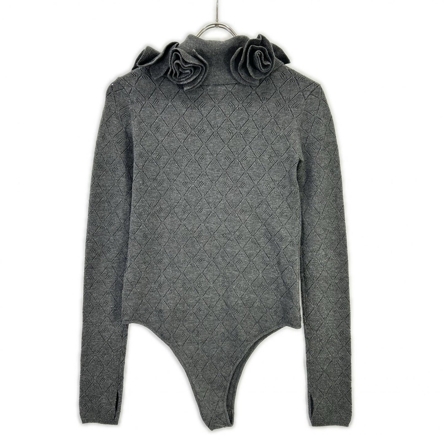 CHARCOAL DESIGN NECK BODYSUIT KNIT TOP 38 Women's