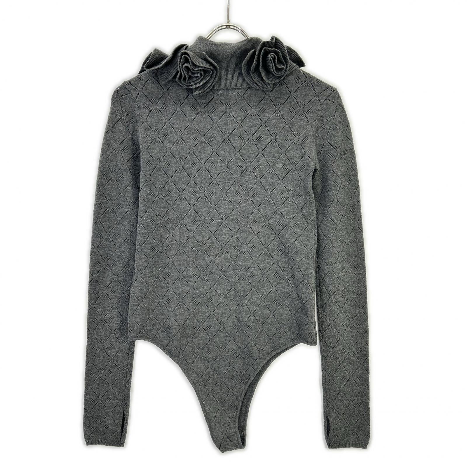 CHARCOAL DESIGN NECK BODYSUIT KNIT TOP 38 Women's