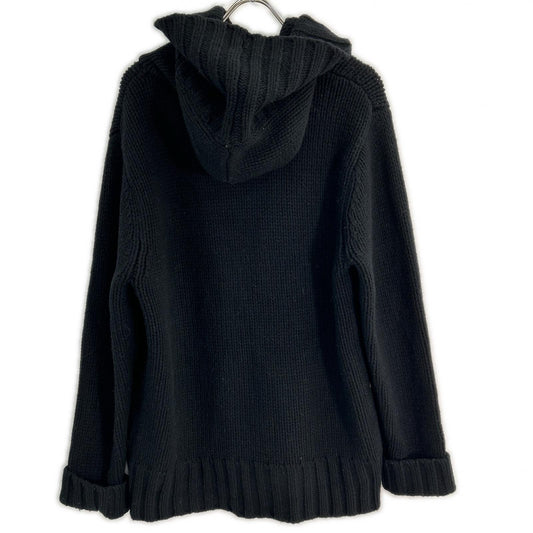 Black Wool Double-breasted Hooded Knit Jacket Men's