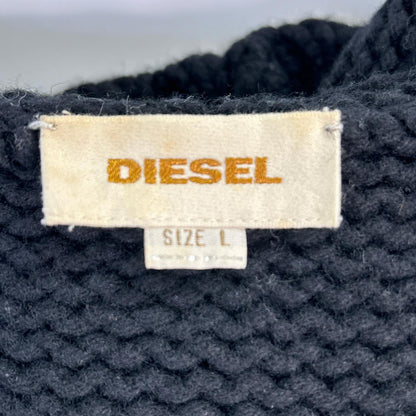 Black Wool Double-breasted Hooded Knit Jacket Men's
