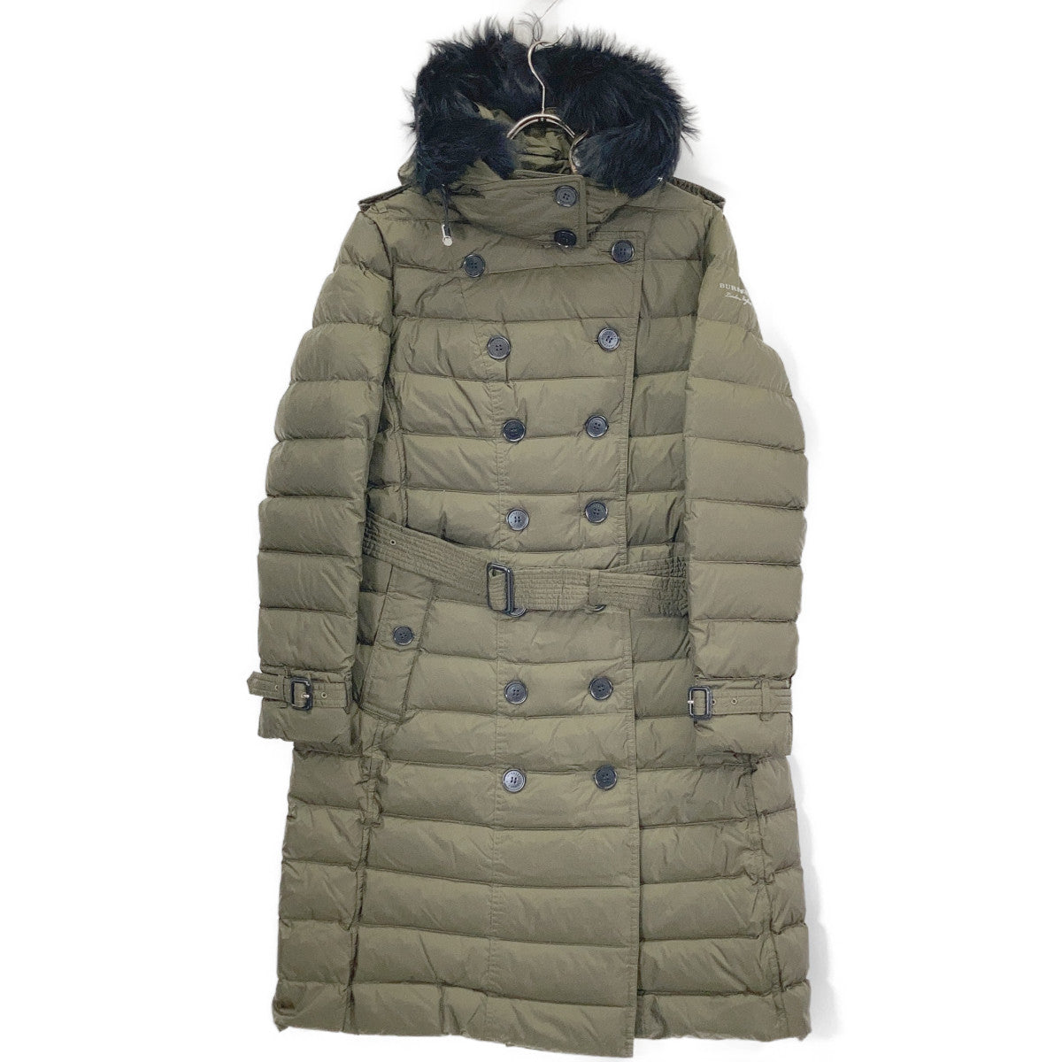 BURBERRY 8007304 Khaki quilted hooded long down coat Coat