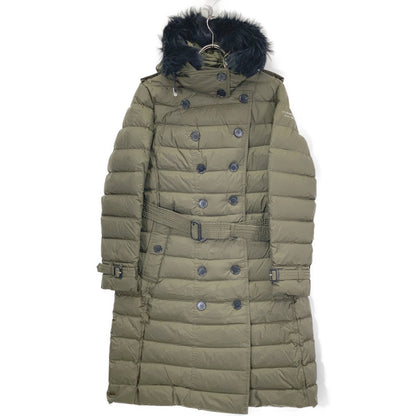 BURBERRY 8007304 Khaki quilted hooded long down coat Coat