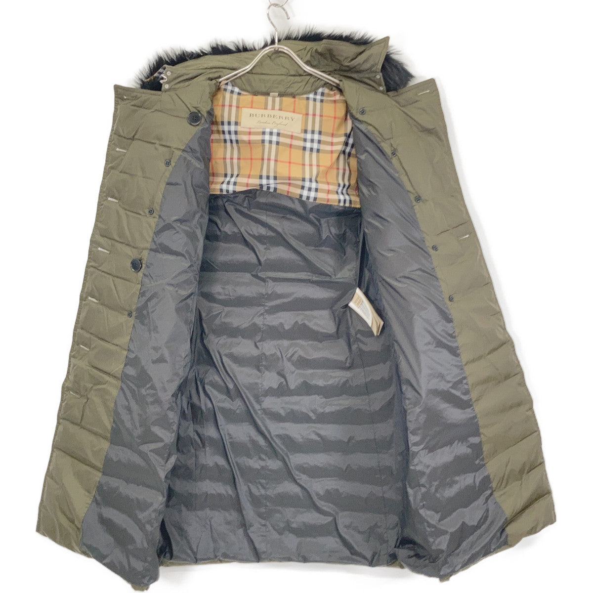BURBERRY 8007304 Khaki quilted hooded long down coat Coat