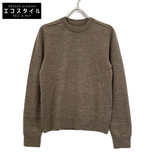 Maison Margiela メゾンマルジェラ S50HL0021 24年 ブラウン ウール×ラムレザー 12G Elbow Patch C/N knit エルボーパッチニット トップス