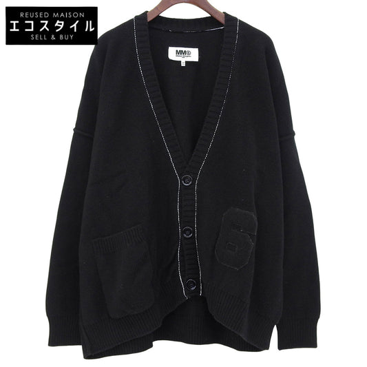 MM6 Maison Margiela Wool Number Patch Elbow Hole Knit Cardigan Top Men's Black S S62GP0071 22AW