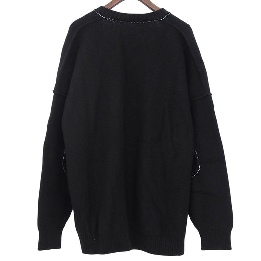 MM6 Maison Margiela Wool Number Patch Elbow Hole Knit Cardigan Top Men's Black S S62GP0071 22AW