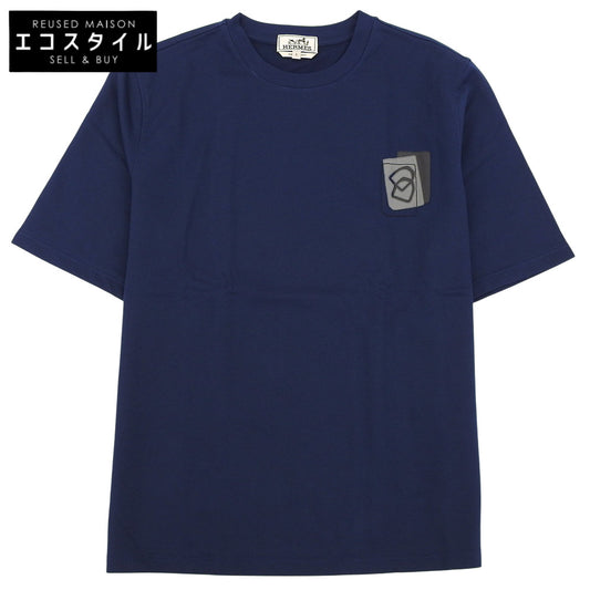 HERMES Hermes Like-new Short Sleeve Mini Leather Patch T-Shirt Top Men's Navy S 23AW Top