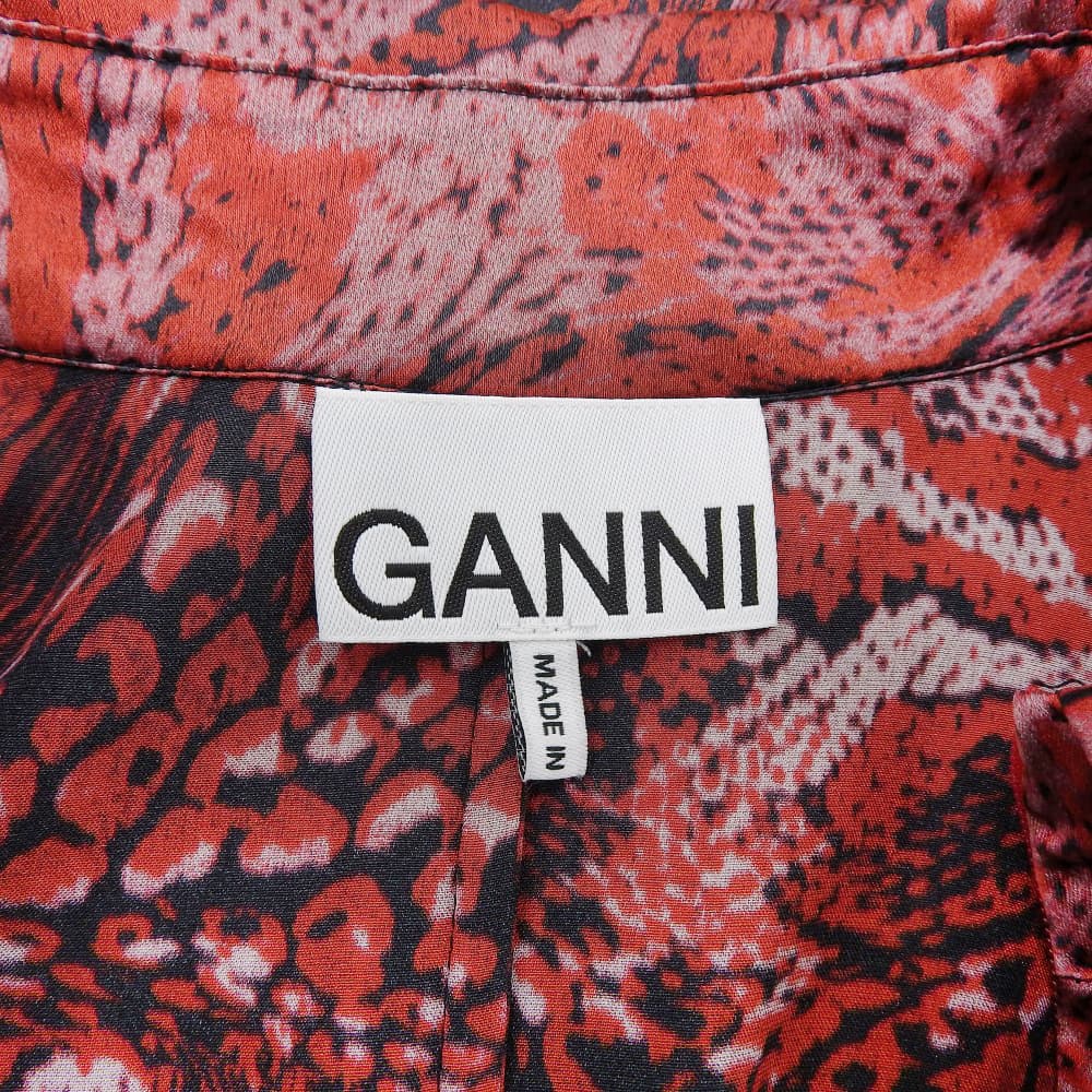 GANNI ガニー 美品 パイソンプリント シルクブレンドサテン ドレス ワンピース レディース レッド 32 ワンピース